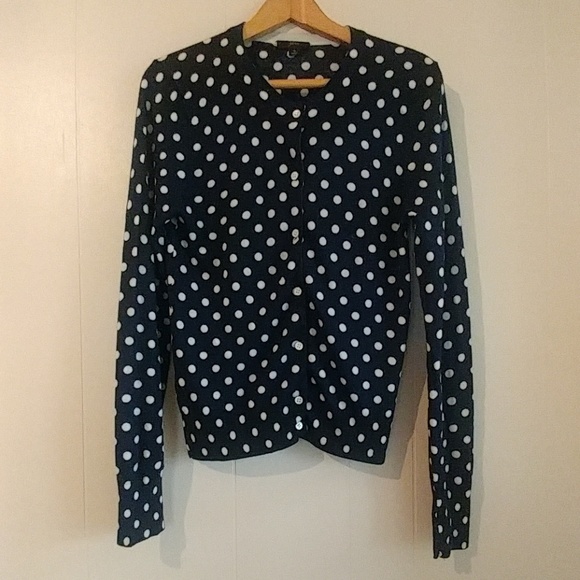 J. Crew Sweaters Jcrew Merino Wool Navy White Polka Dot Cardigan